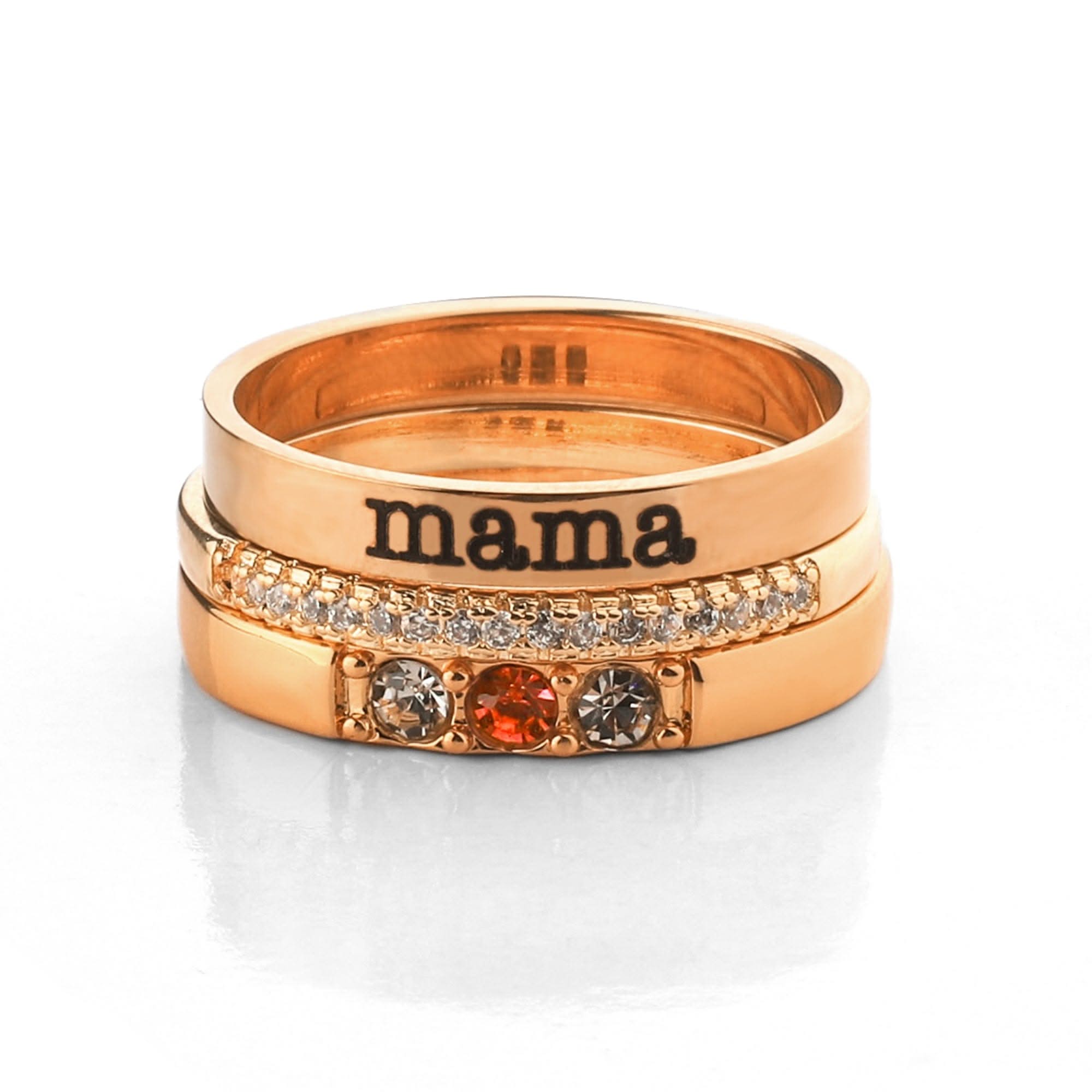 Personalized stackable rings with name and birthstones