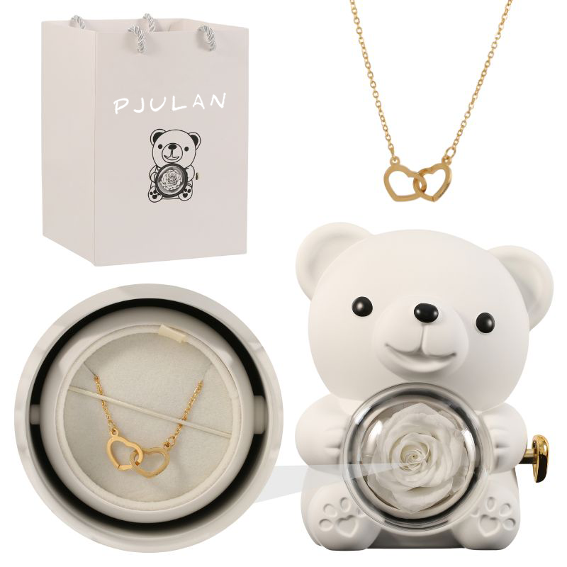 Eternal Rose Bear with Engraved Necklace