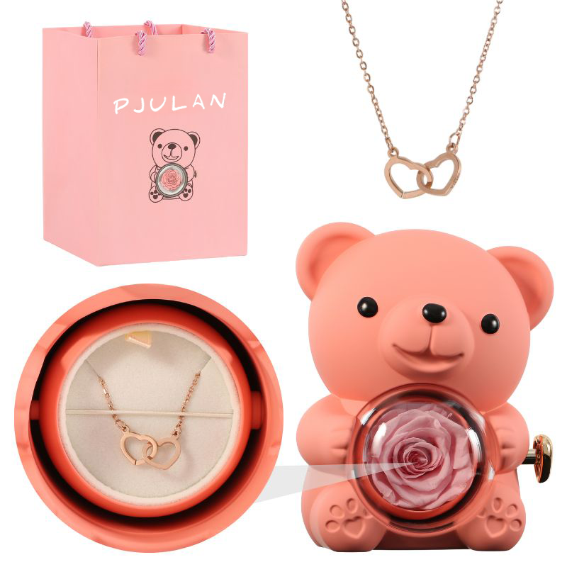 Eternal Rose Bear with Engraved Necklace