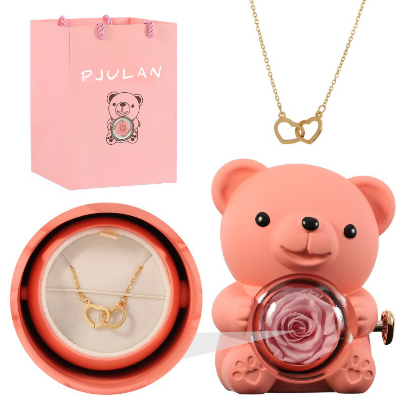 Eternal Rose Bear with Engraved Necklace