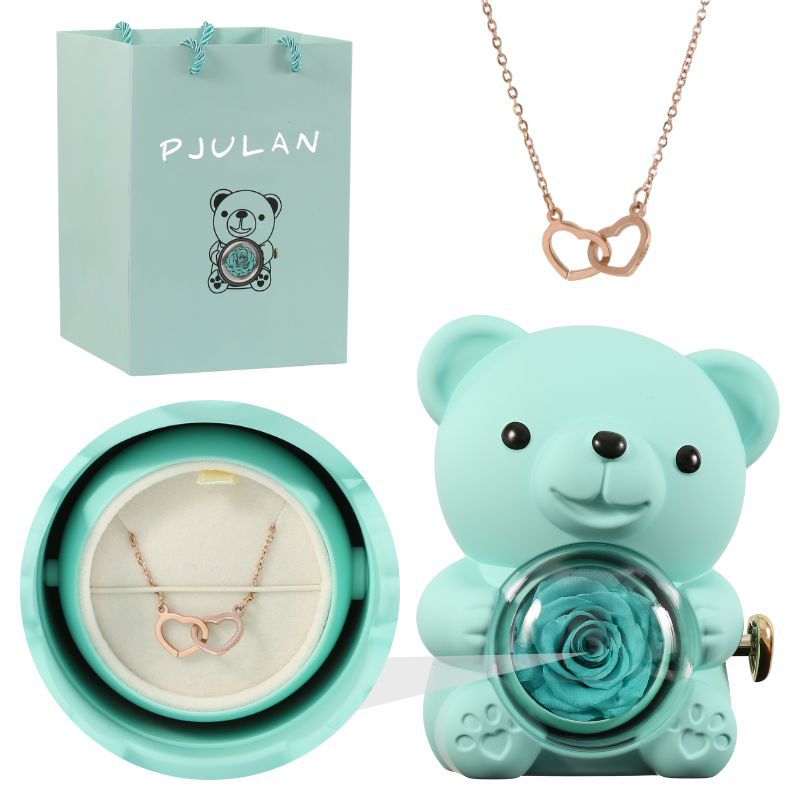 Eternal Rose Bear with Engraved Necklace