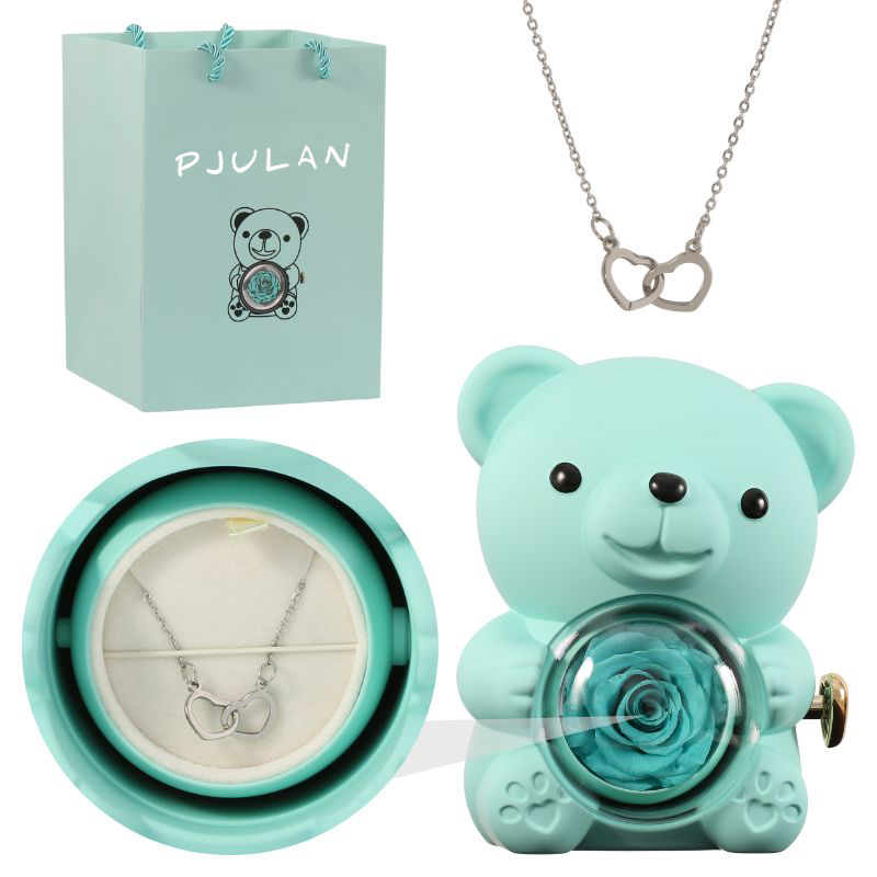 Eternal Rose Bear with Engraved Necklace