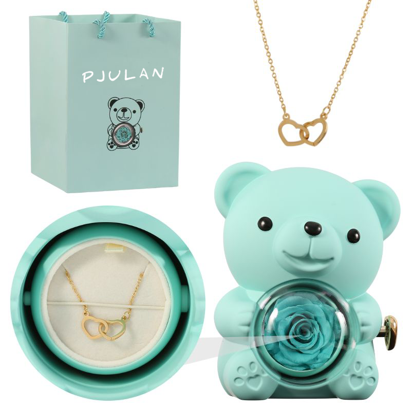 Eternal Rose Bear with Engraved Necklace