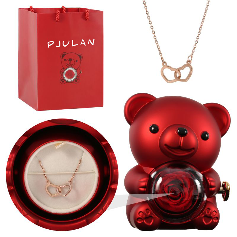 Eternal Rose Bear with Engraved Necklace