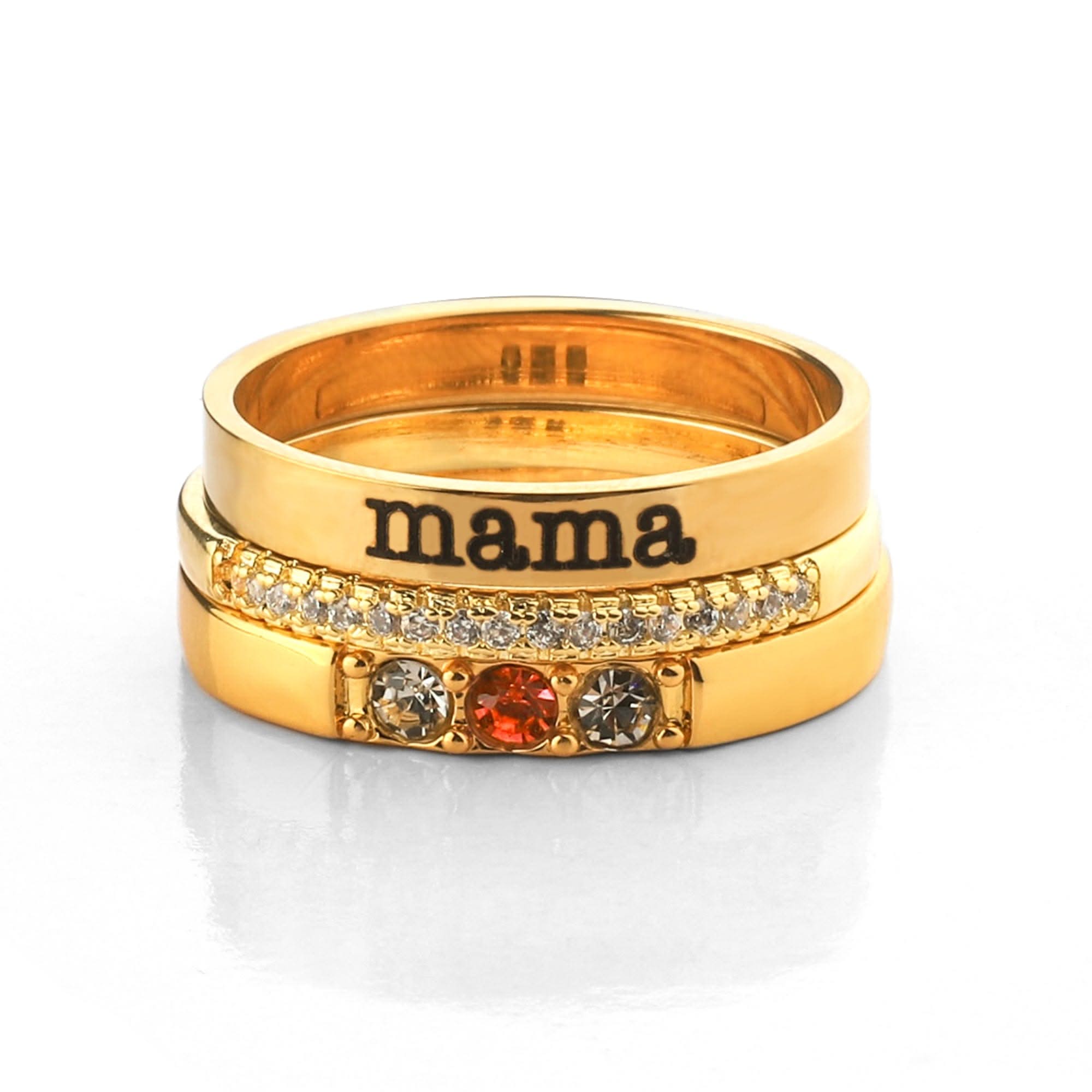 Personalized stackable rings with name and birthstones