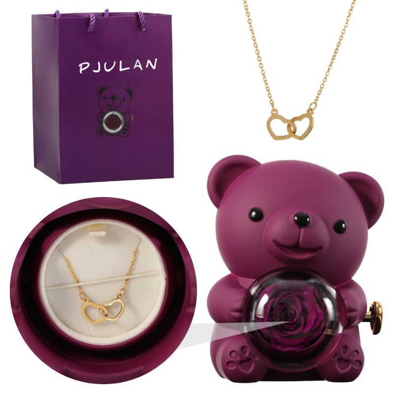 Eternal Rose Bear with Engraved Necklace