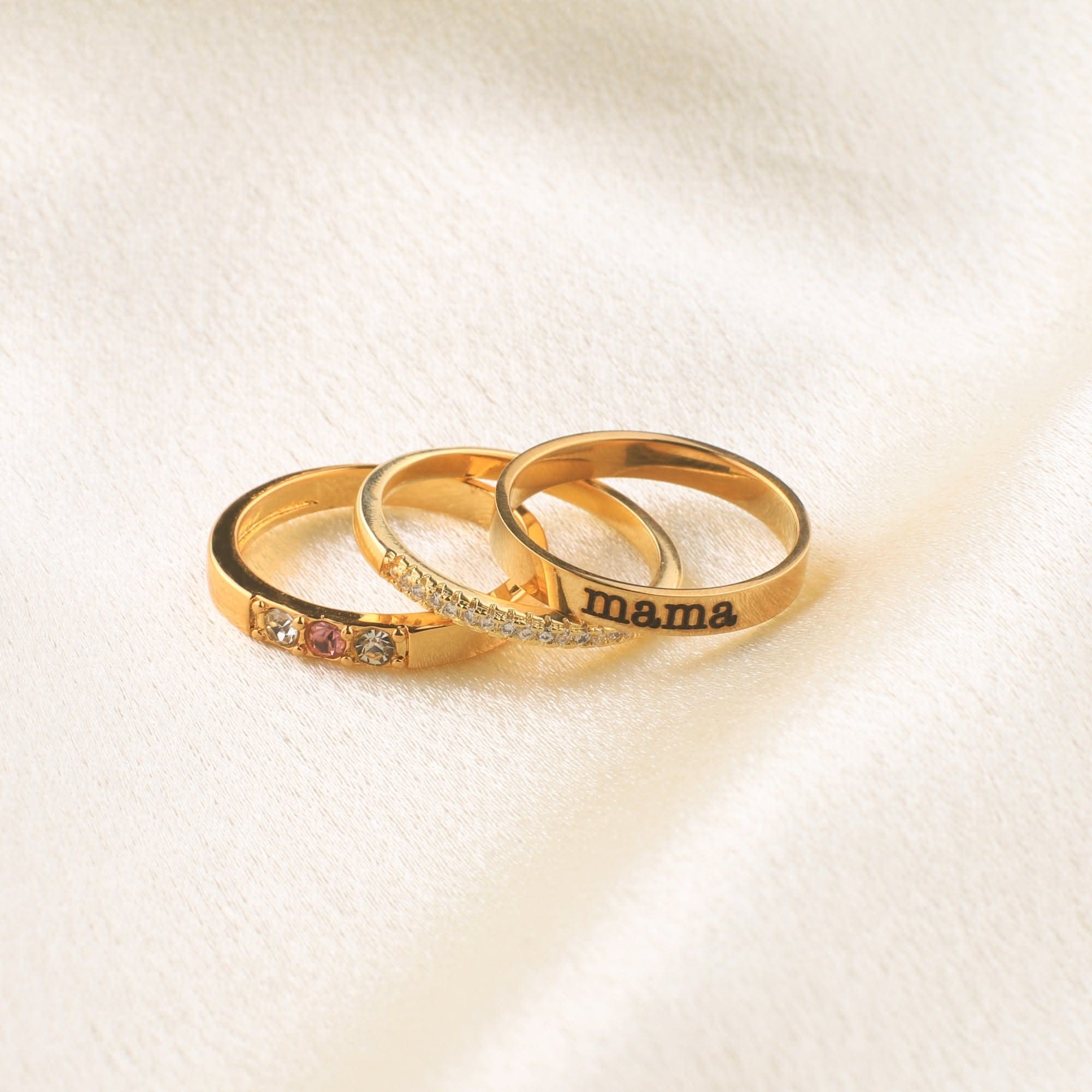 Personalized stackable rings with name and birthstones