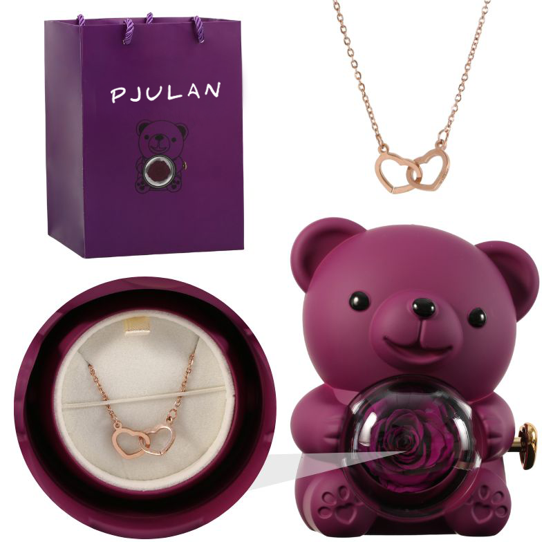 Eternal Rose Bear with Engraved Necklace
