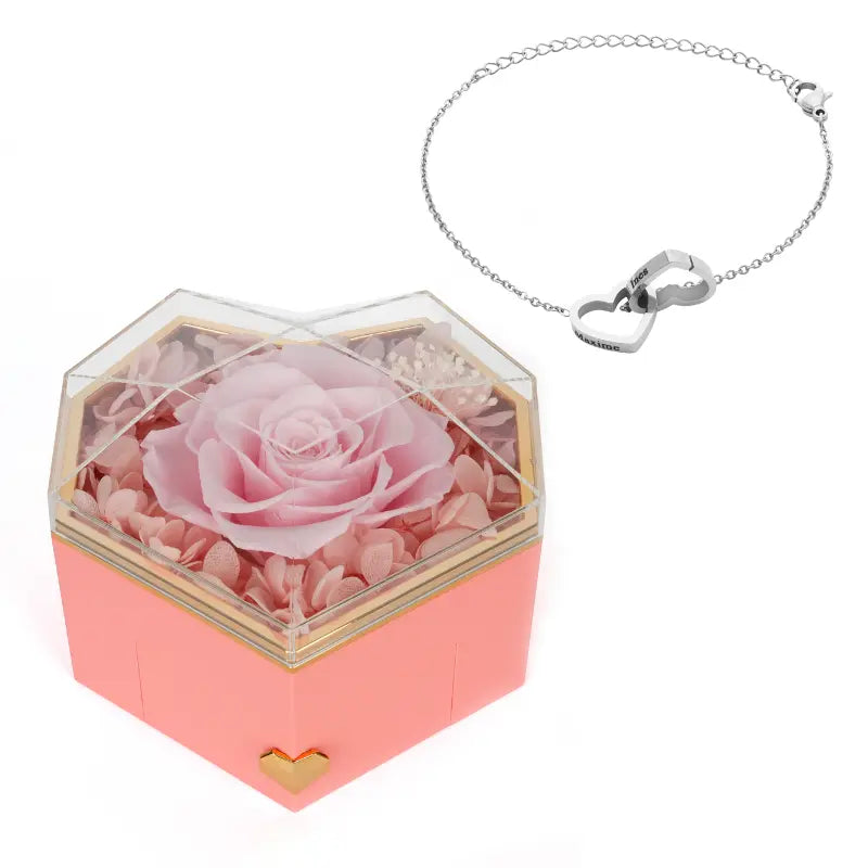 Coffret Cœur Rose Éternelle on Gravé Bracelet