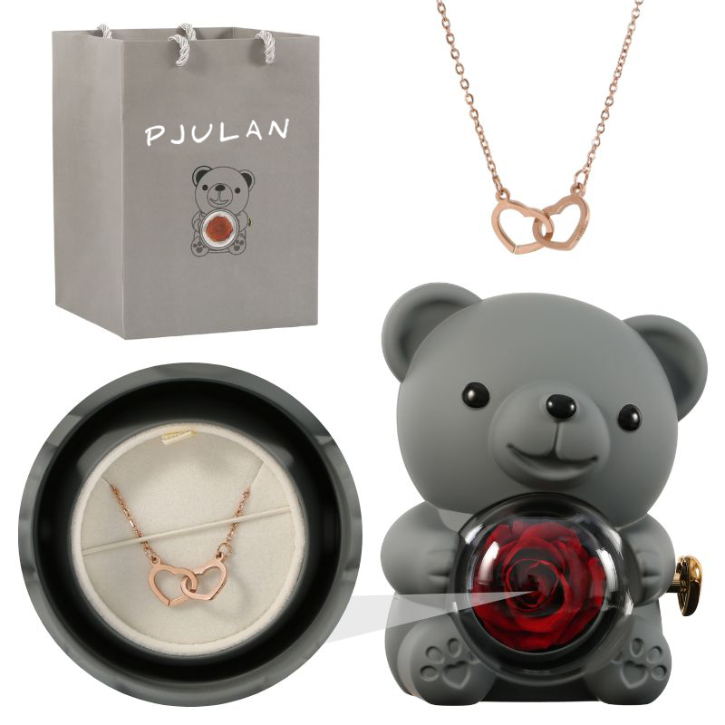 Eternal Rose Bear with Engraved Necklace