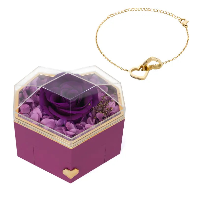 Coffret Cœur Rose Éternelle on Gravé Bracelet
