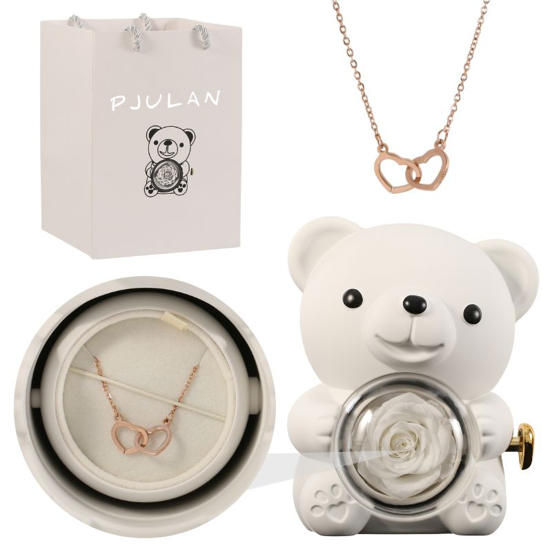 Eternal Rose Bear with Engraved Necklace