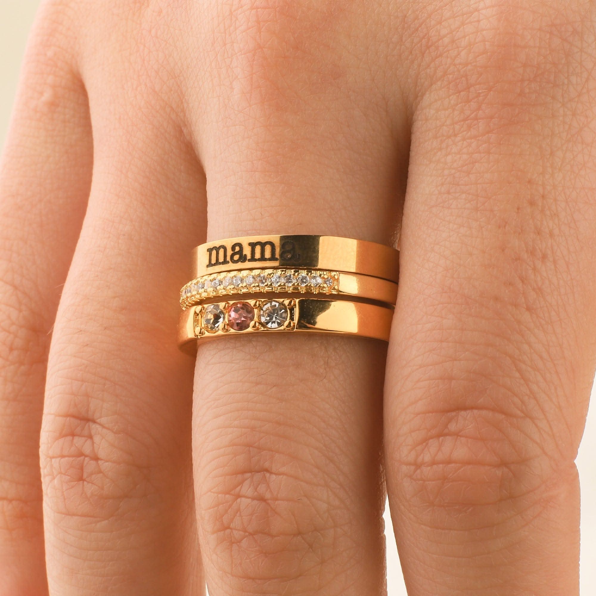 Personalized stackable rings with name and birthstones