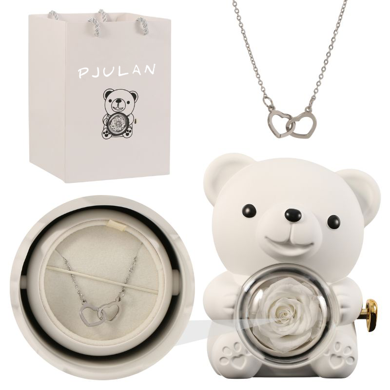 Eternal Rose Bear with Engraved Necklace