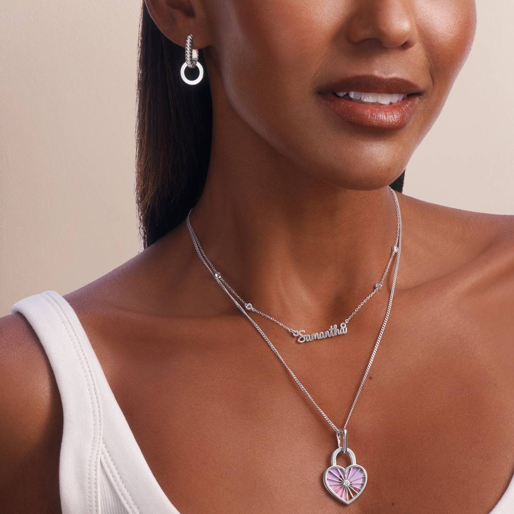 Amorette Sterling Silver Diamond Photo Pendant Necklace