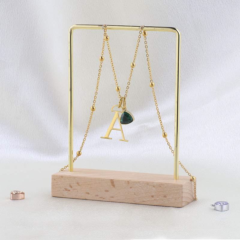 Initial and birthstone drop necklace