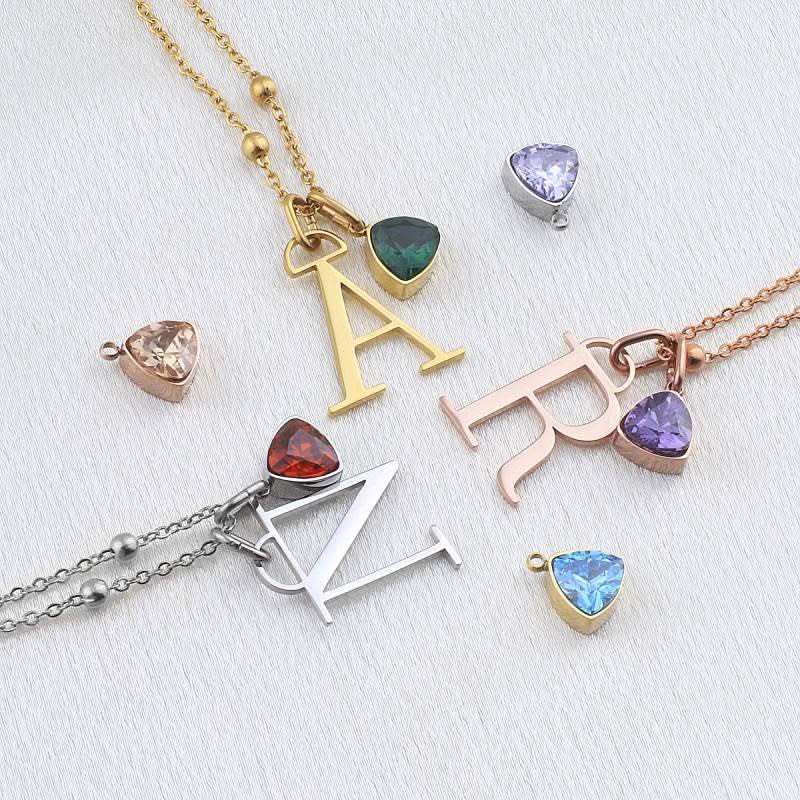 Initial and birthstone drop necklace