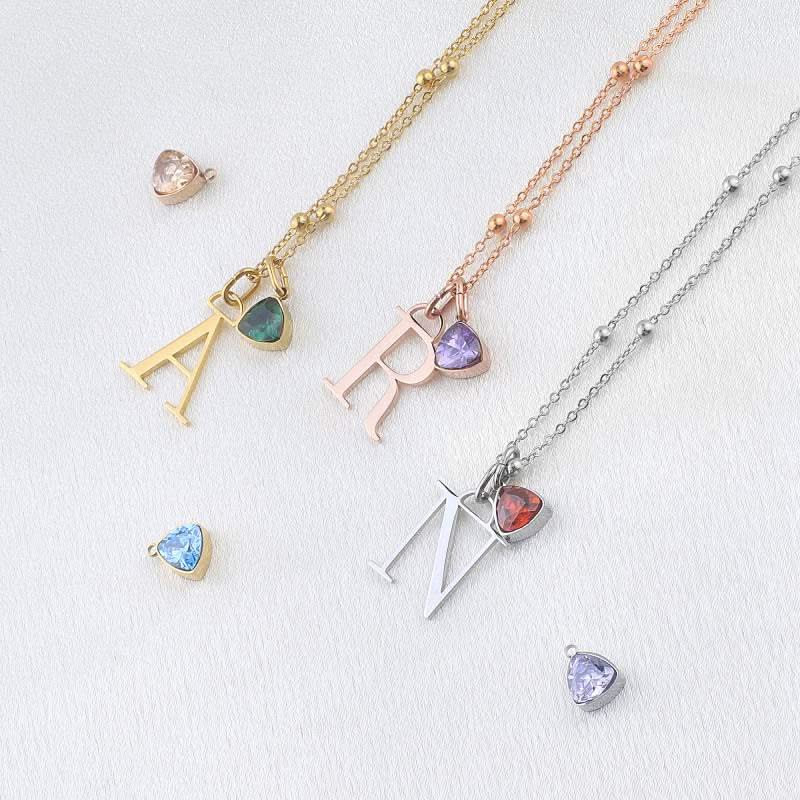Initial and birthstone drop necklace