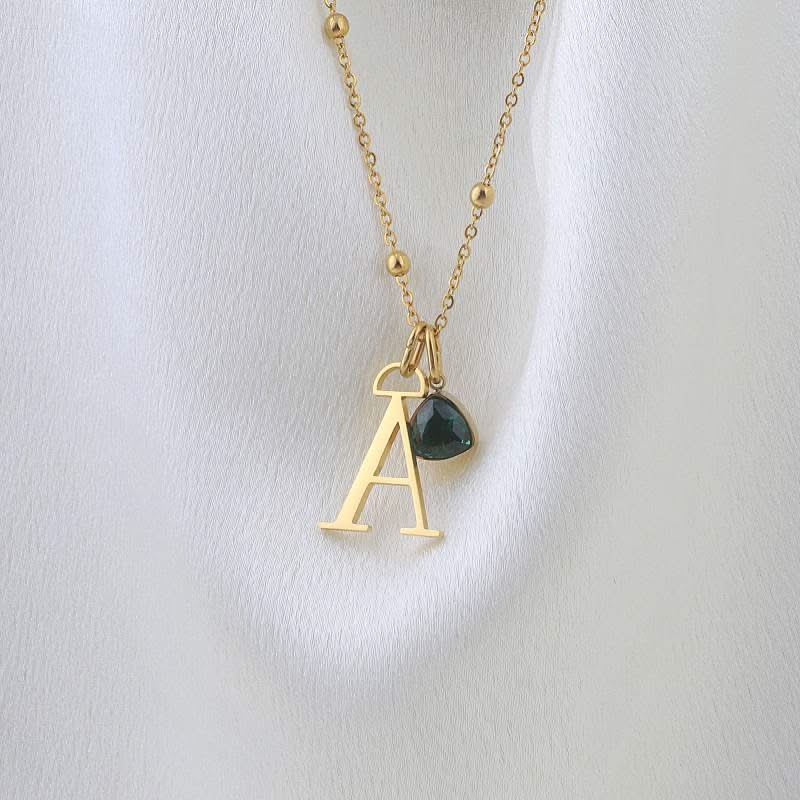 Initial and birthstone drop necklace