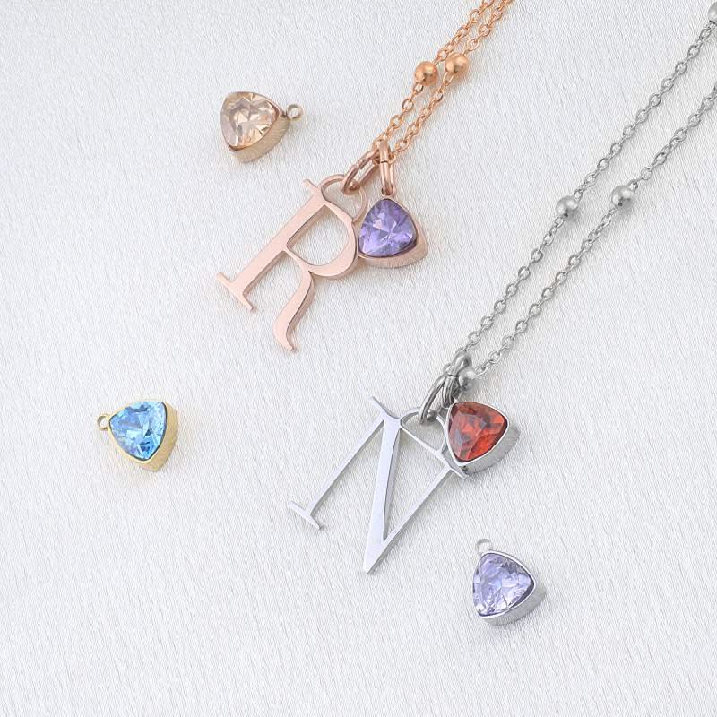 Initial and birthstone drop necklace