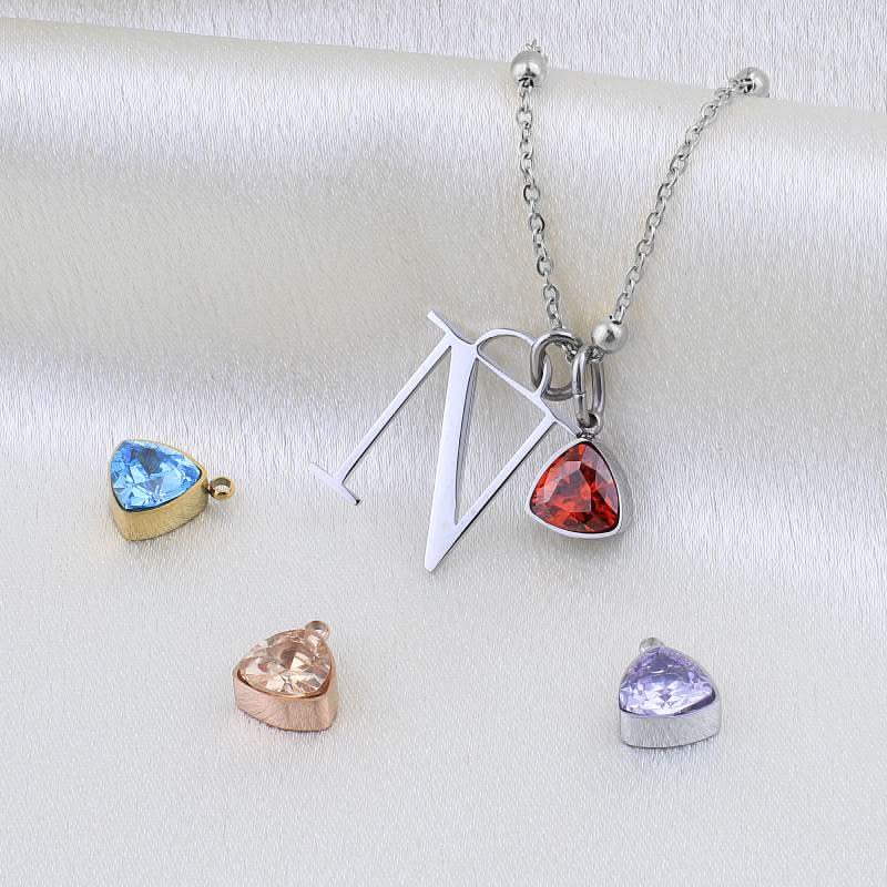 Initial and birthstone drop necklace