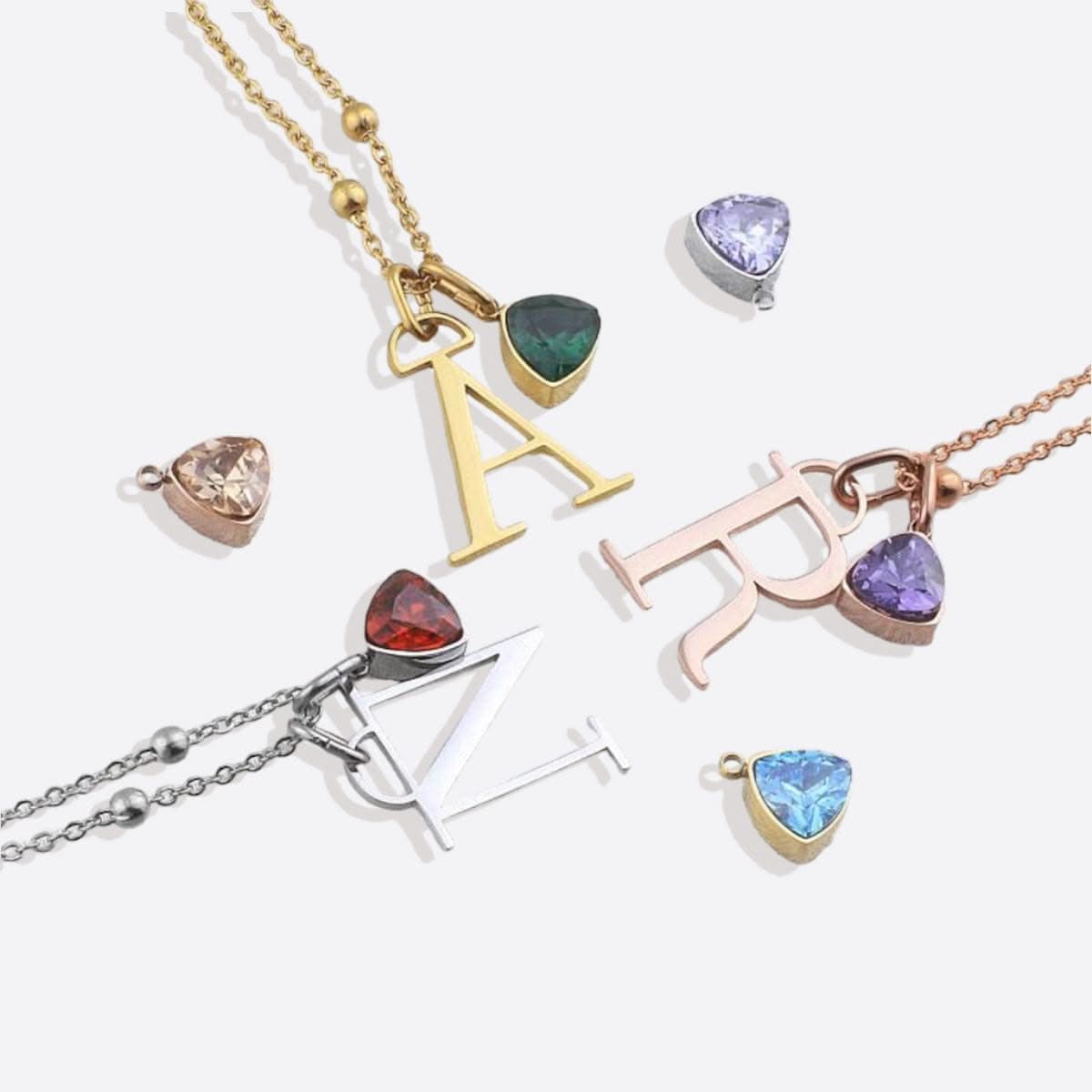 Initial and birthstone drop necklace