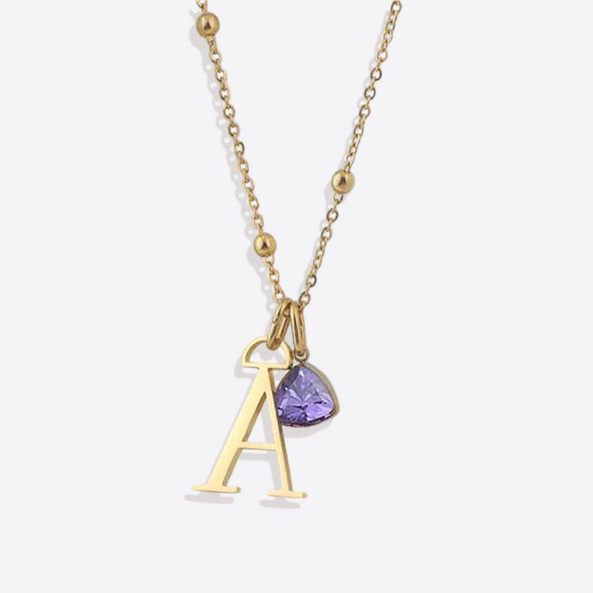 Initial and birthstone drop necklace