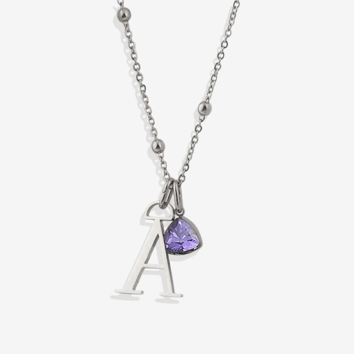 Initial and birthstone drop necklace
