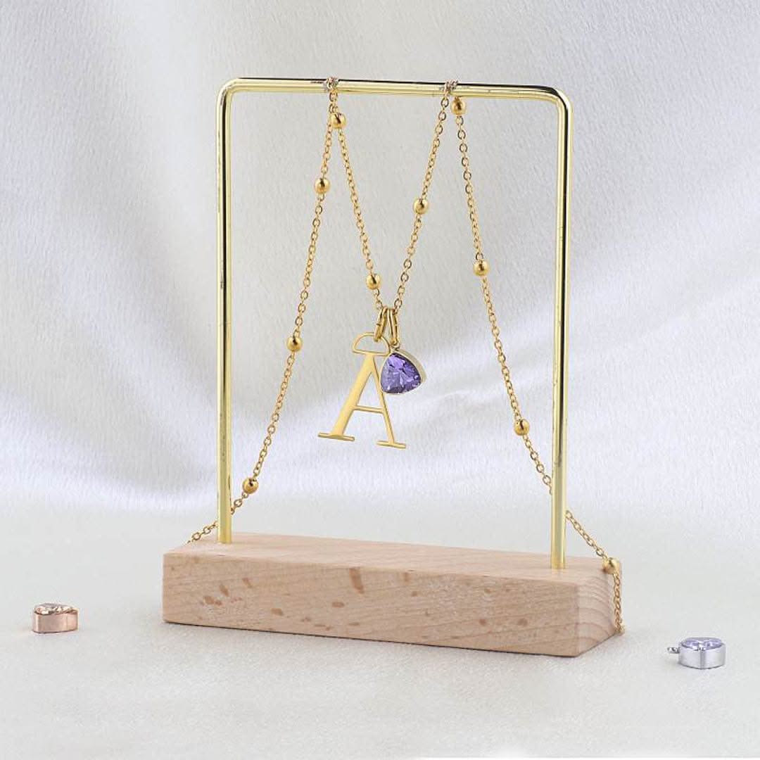 Initial and birthstone drop necklace