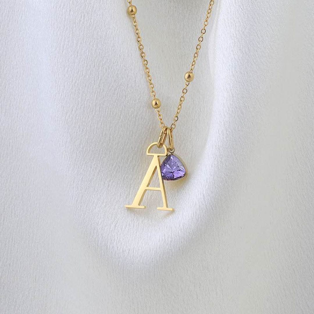 Initial and birthstone drop necklace