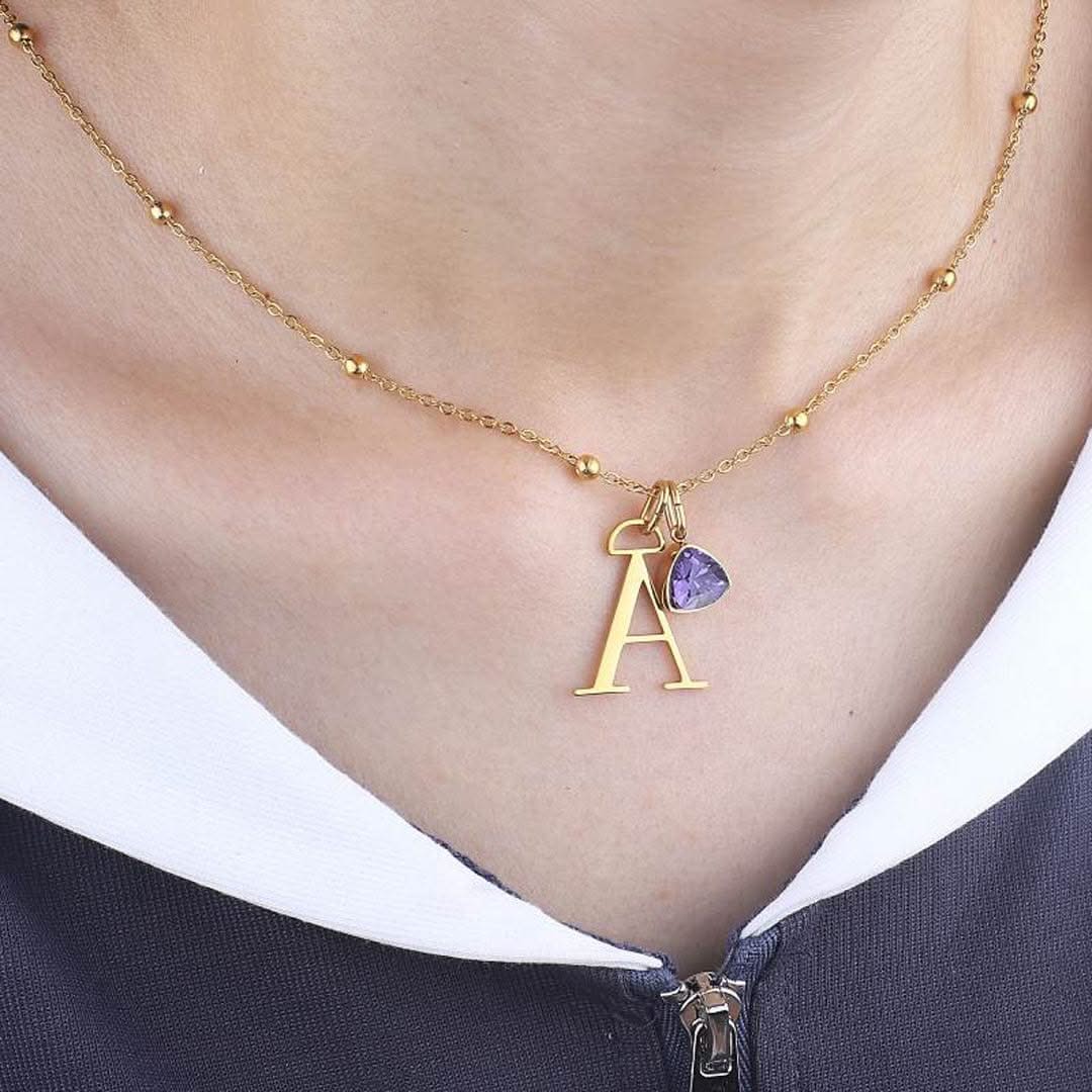 Initial and birthstone drop necklace