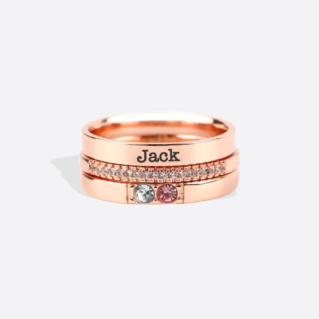 Personalized stackable rings with name and birthstones