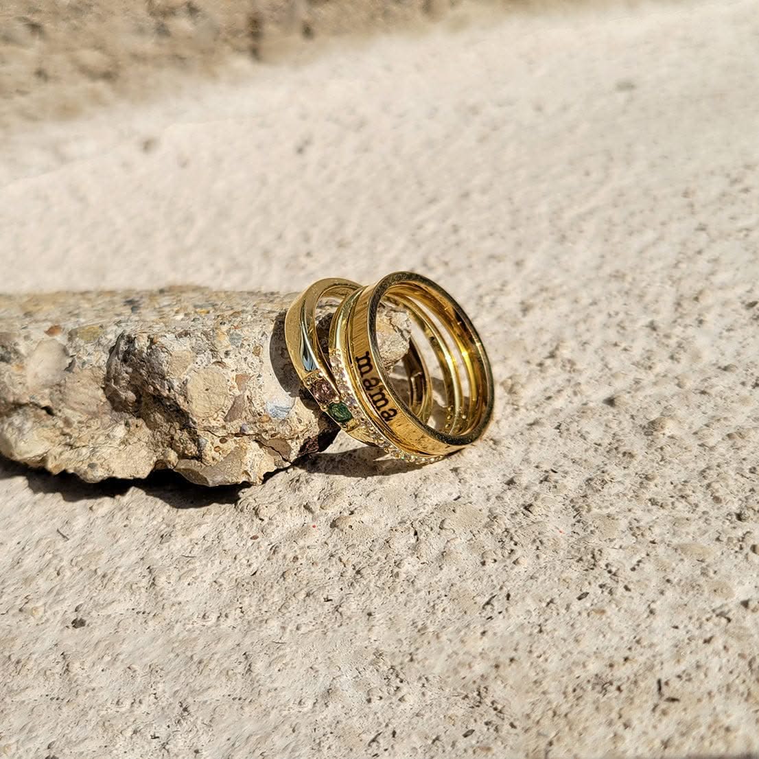 Personalized stackable rings with name and birthstones