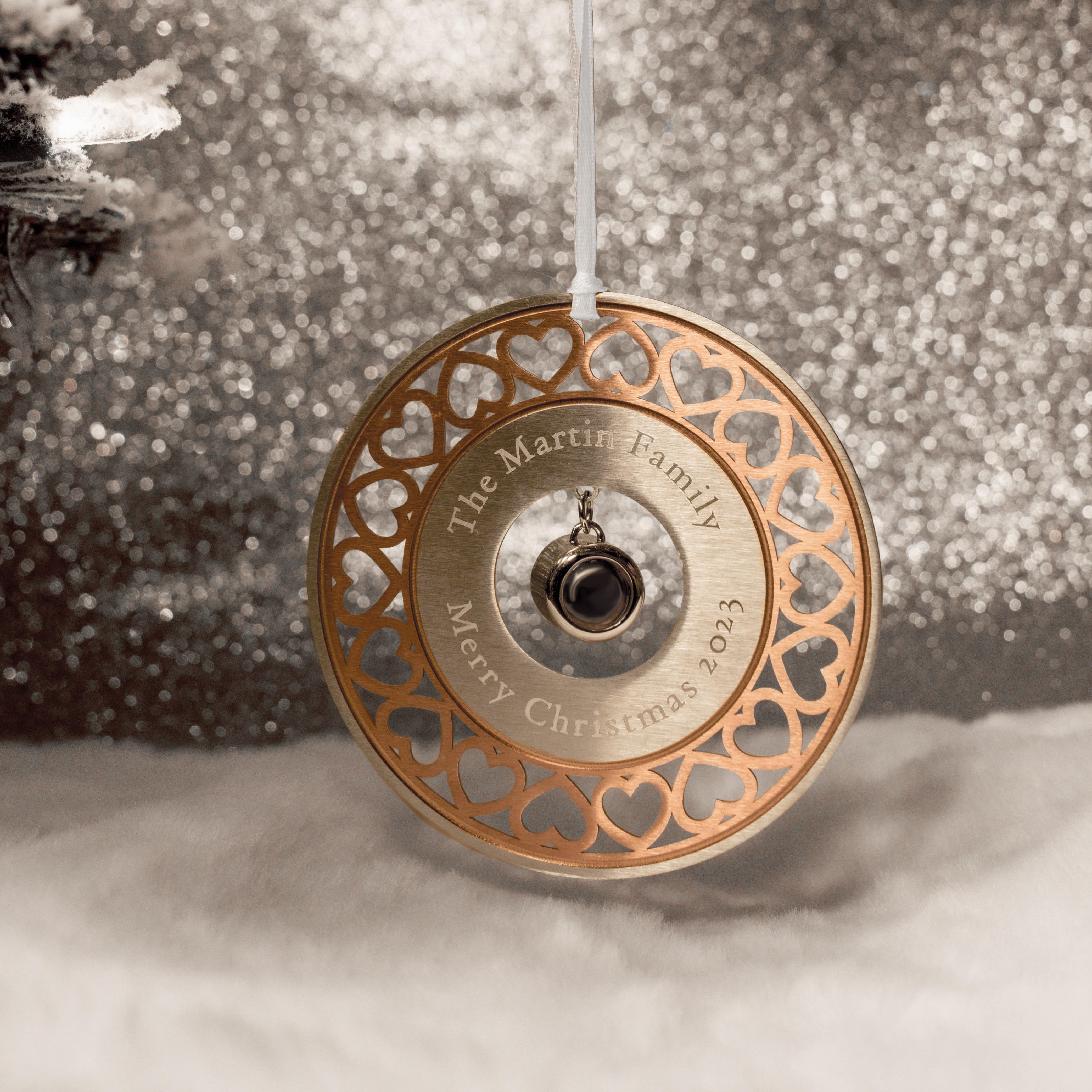 Personalized ornament with photo of circles and hearts