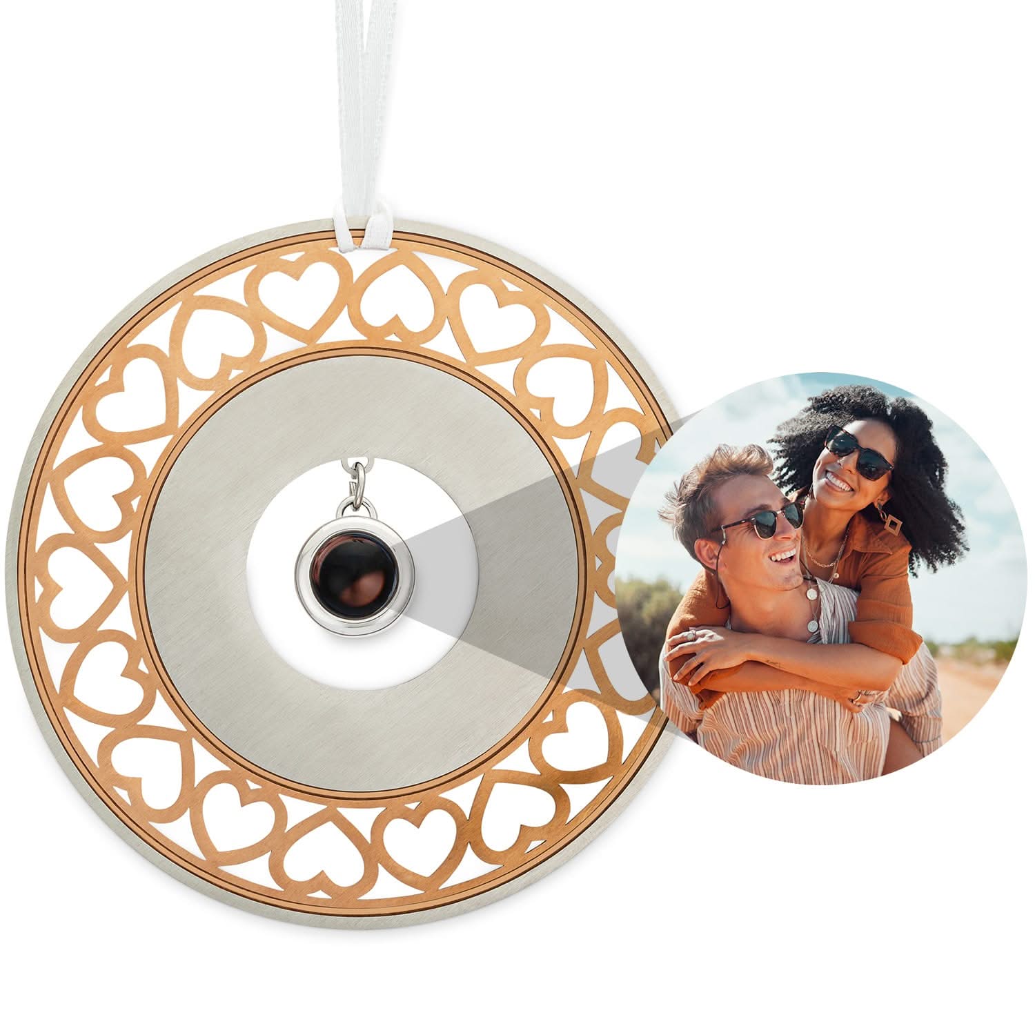 Personalized ornament with photo of circles and hearts
