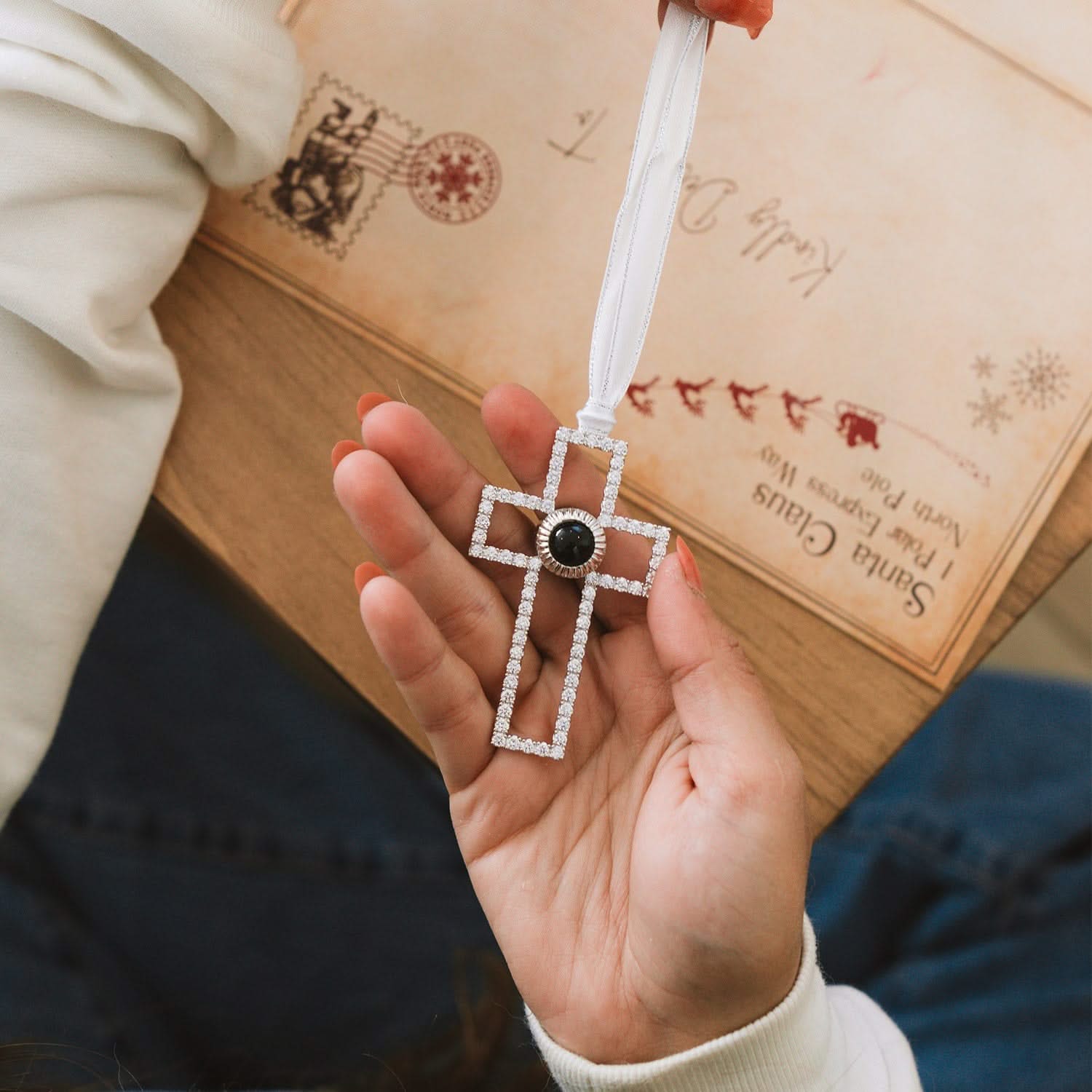 Personalized cross photo ornament