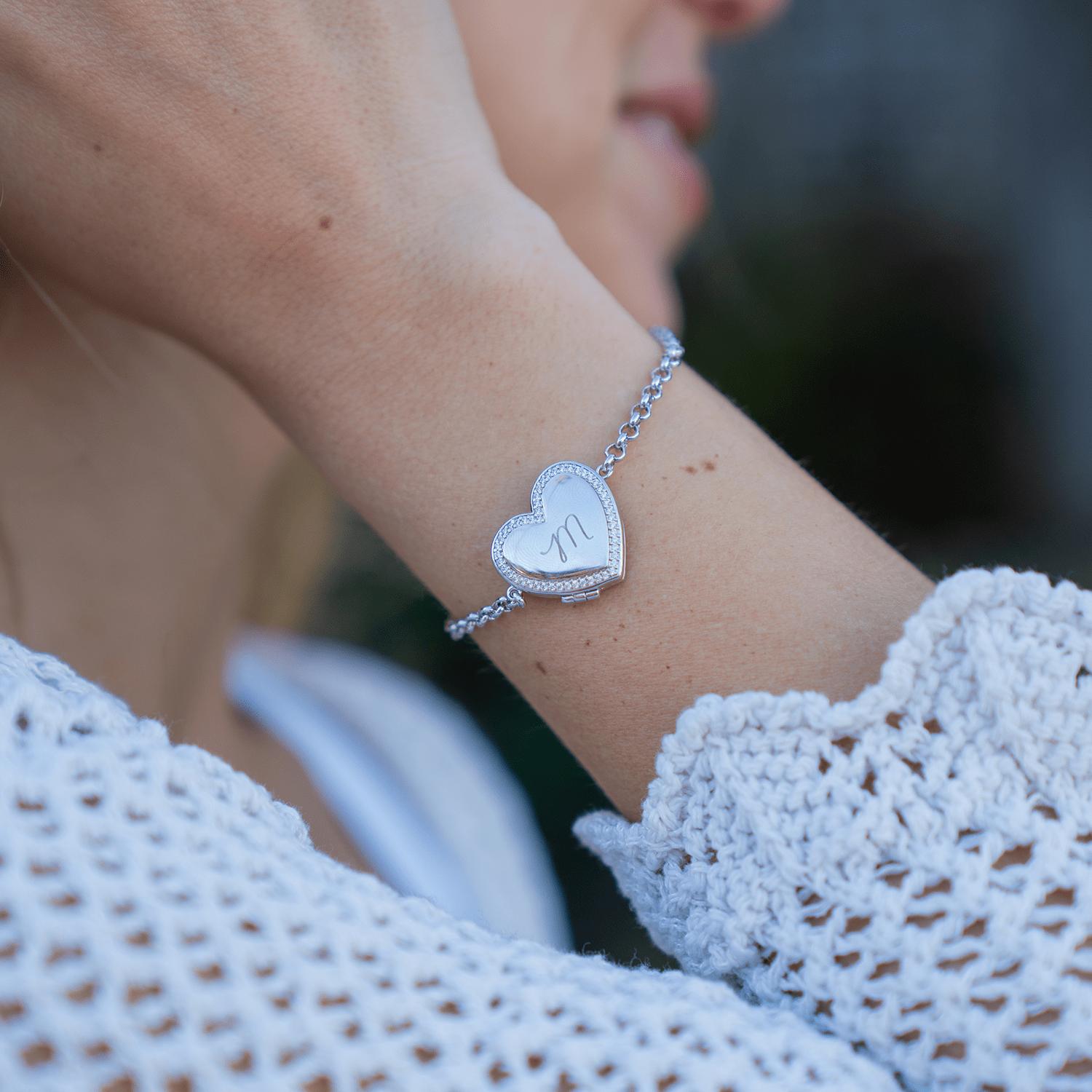 Personalized heart locket bracelet
