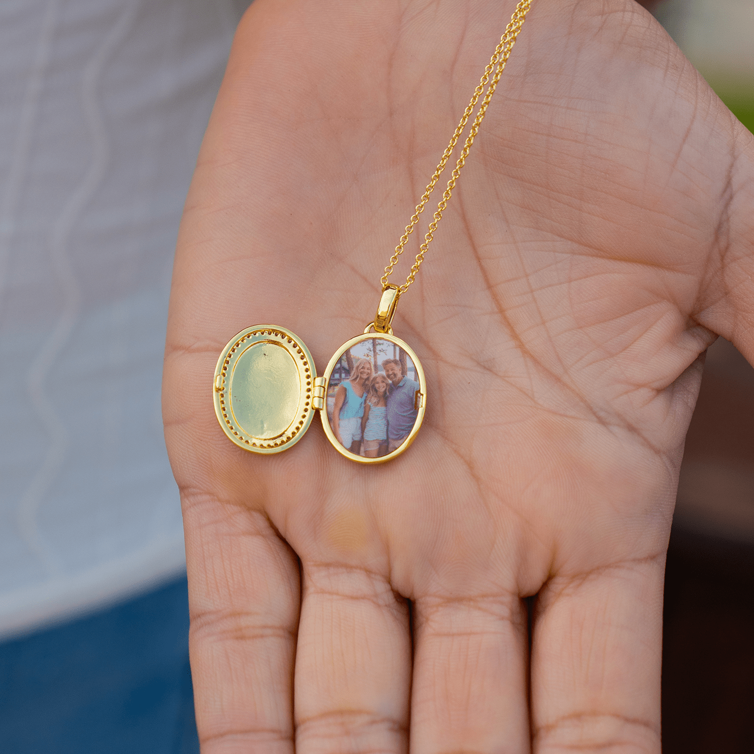 Personalized oval locket necklace