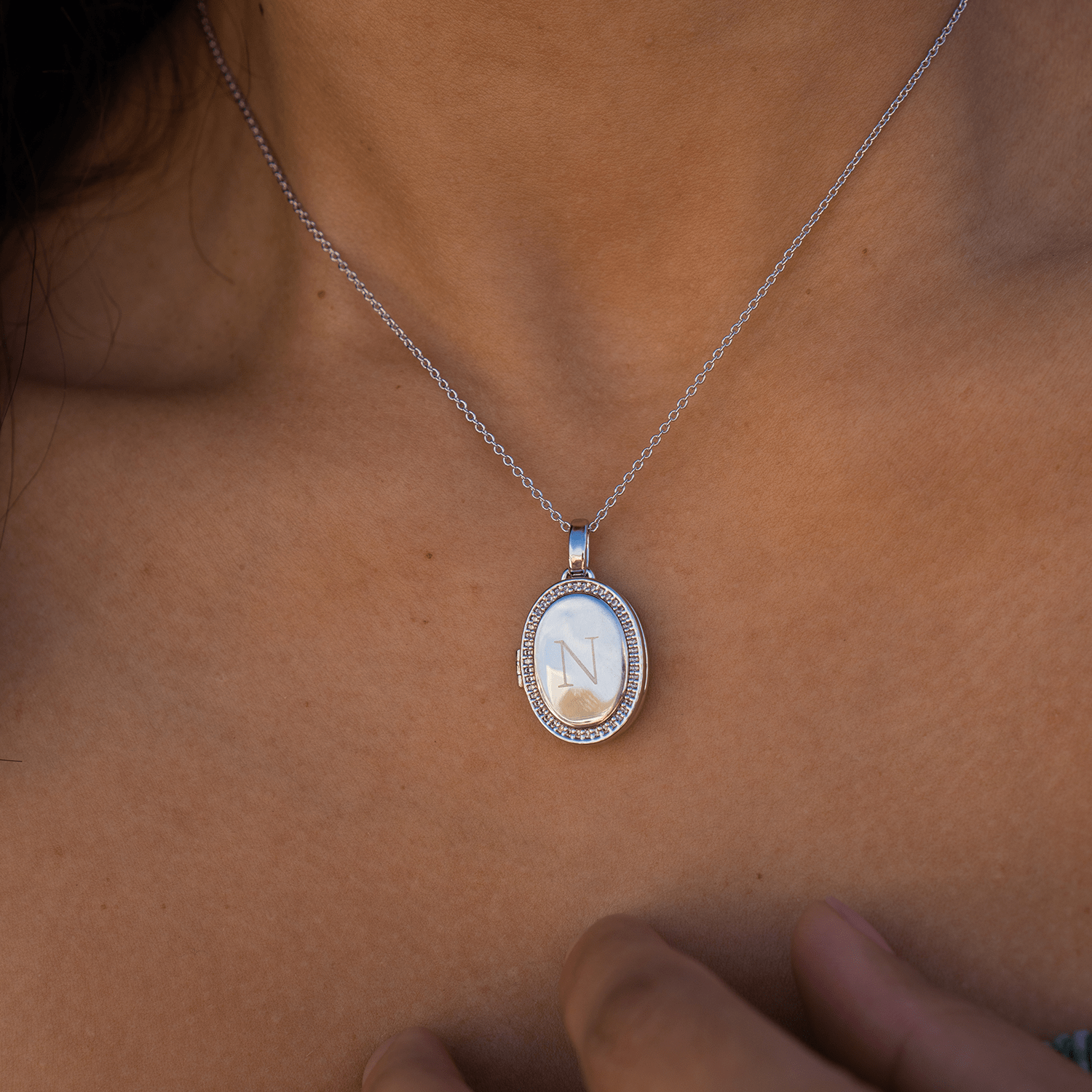 Personalized oval locket necklace