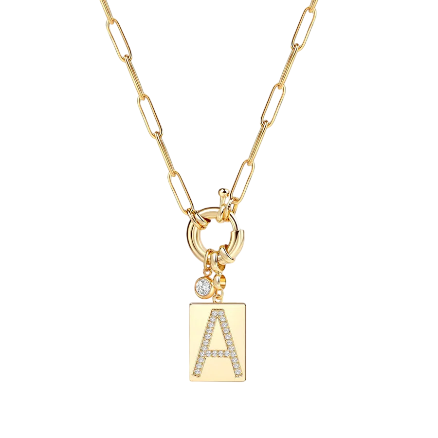 Initial pendant necklace with paperclip chain