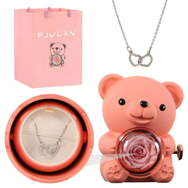 Eternal Rose Bear with Engraved Necklace