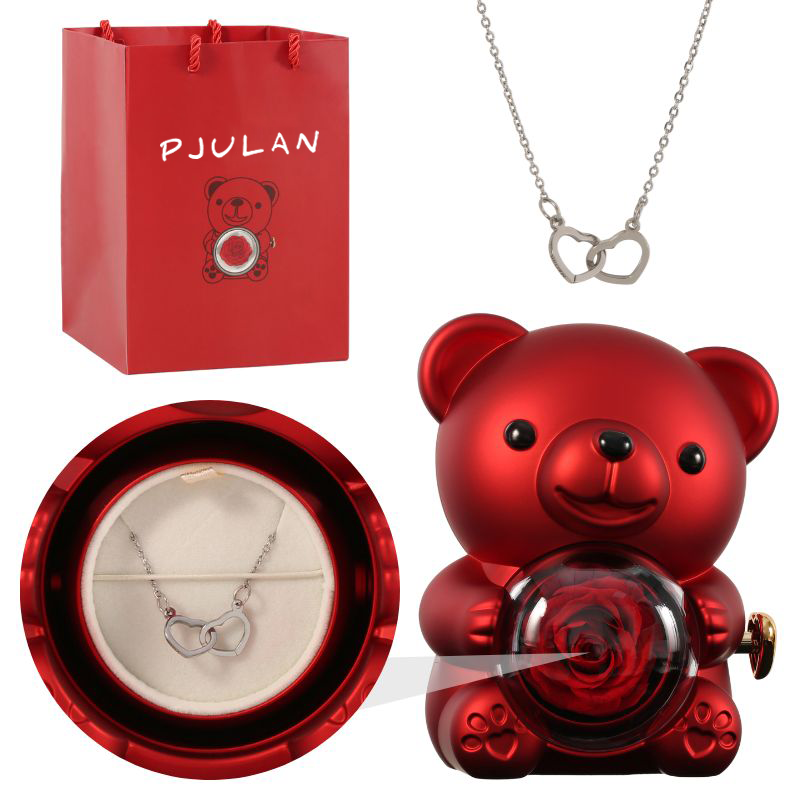 Eternal Rose Bear with Engraved Necklace
