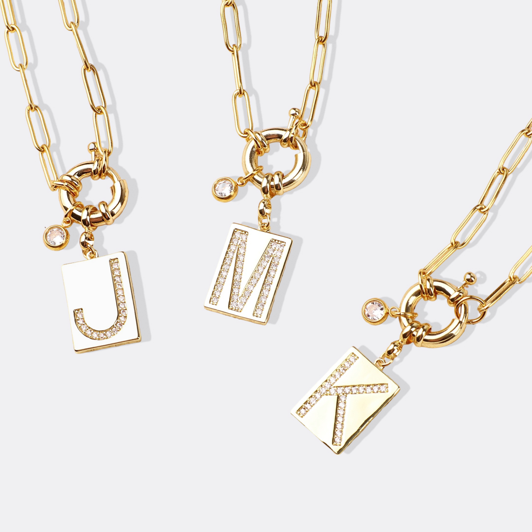 Initial pendant necklace with paperclip chain