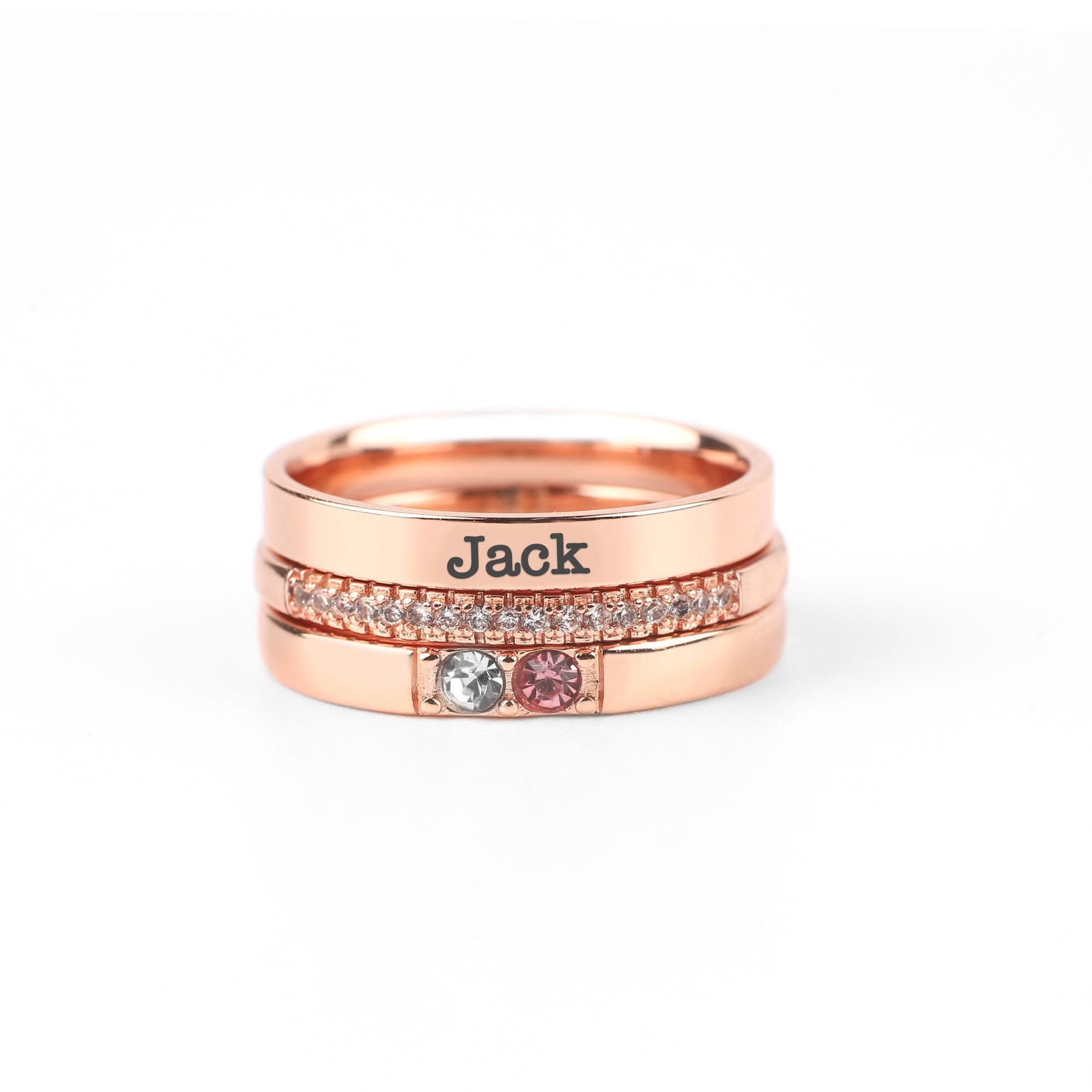 Personalized stackable rings with name and birthstones