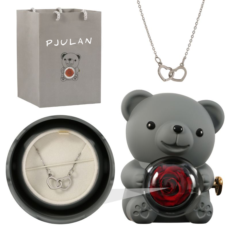 Eternal Rose Bear with Engraved Necklace