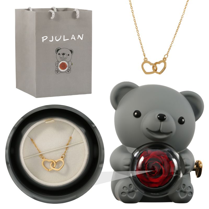 Eternal Rose Bear with Engraved Necklace