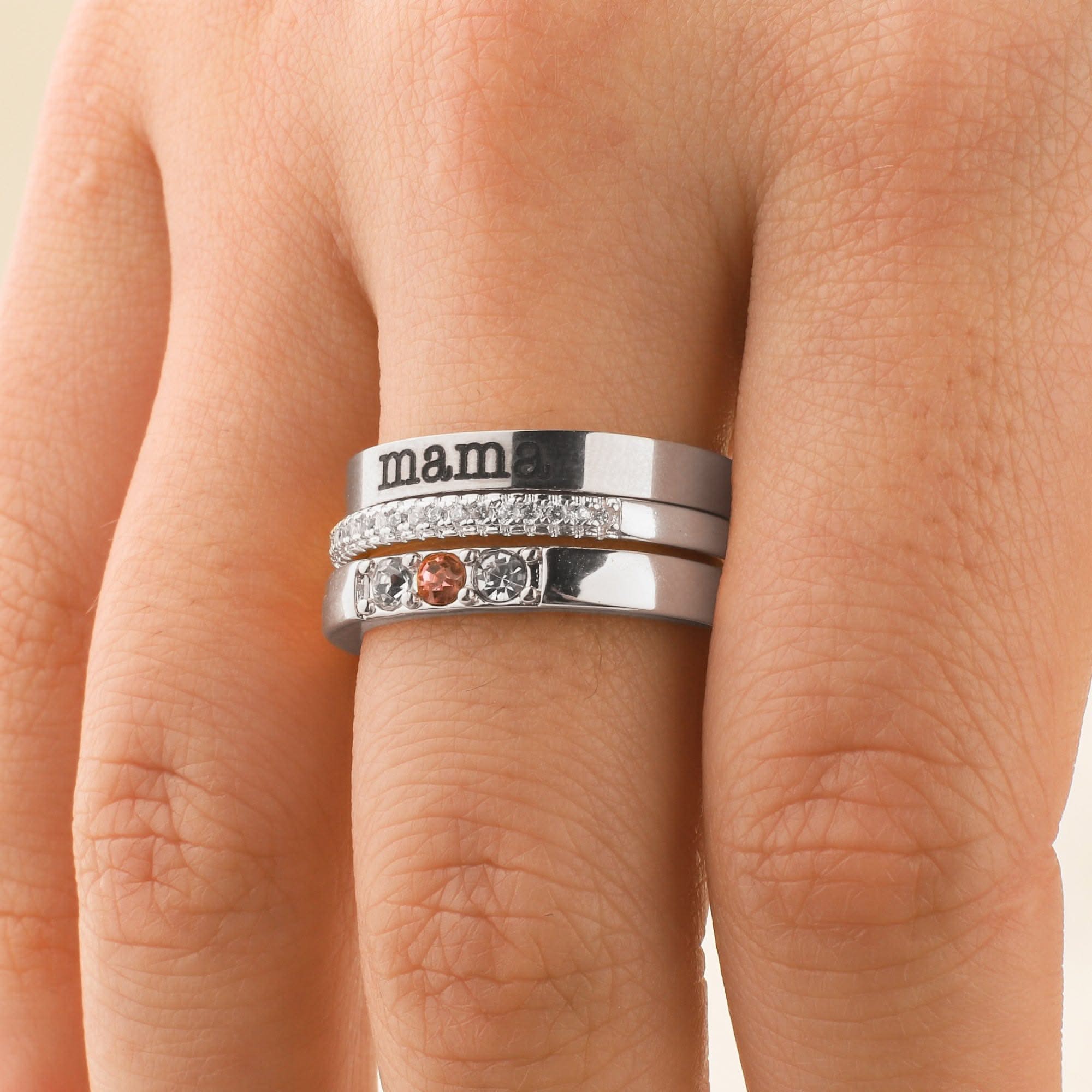 Personalized stackable rings with name and birthstones
