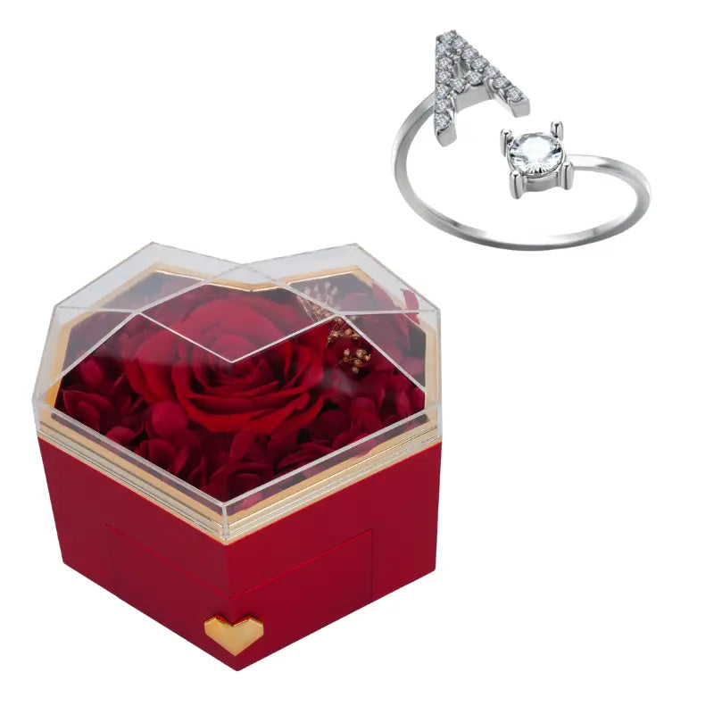 Coffret Coeur Rose Éternelle with Initial Bague