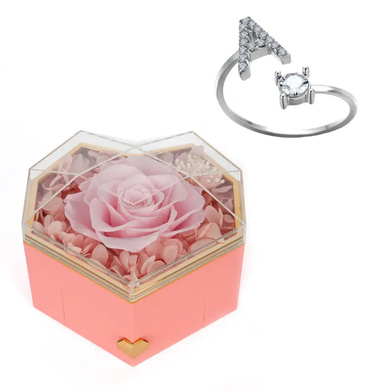 Coffret Coeur Rose Éternelle with Initial Bague