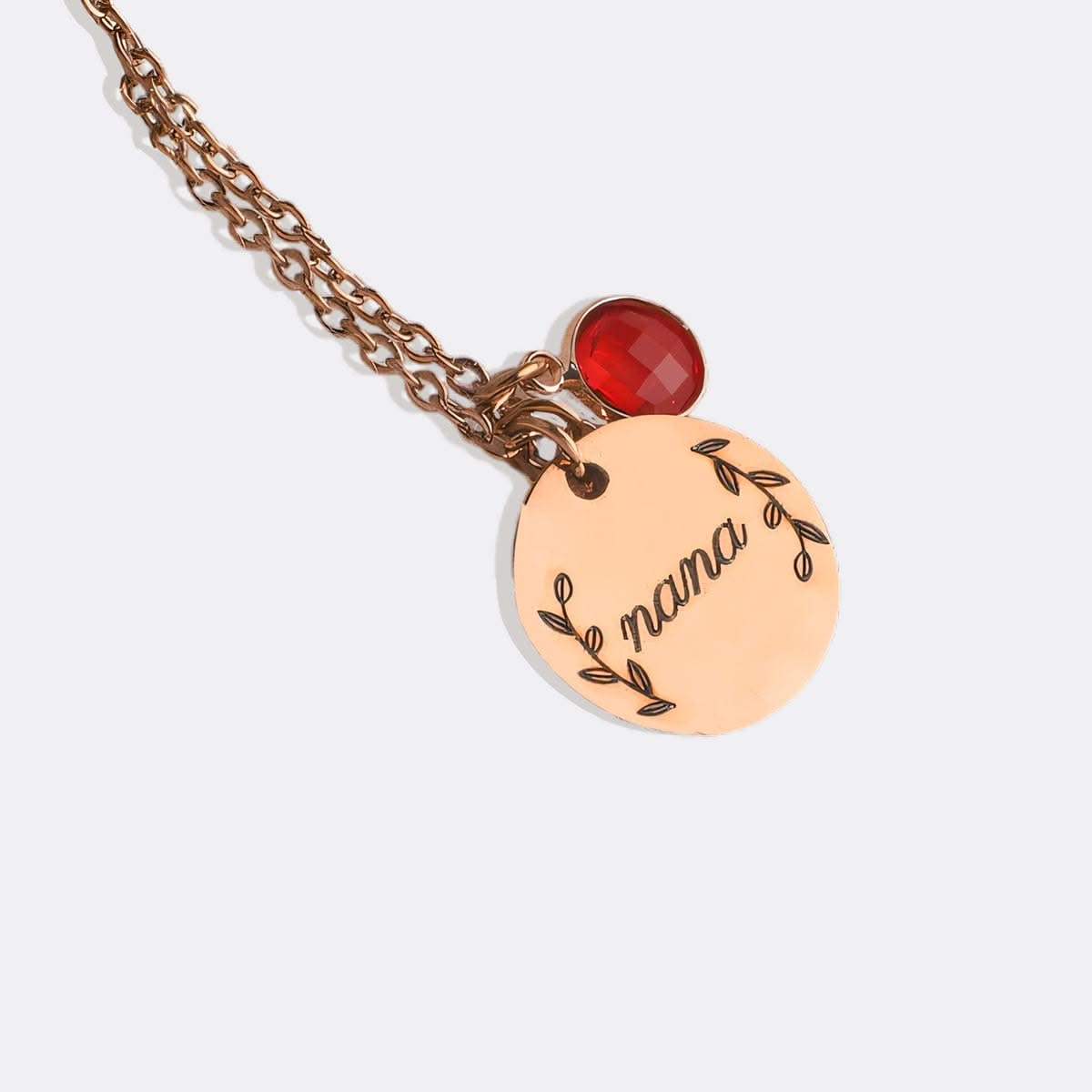 Engraved Birthstone Pendant Necklace with Leaves